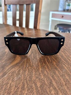 Free People Black Square Sunglasses with Gold Stud Details